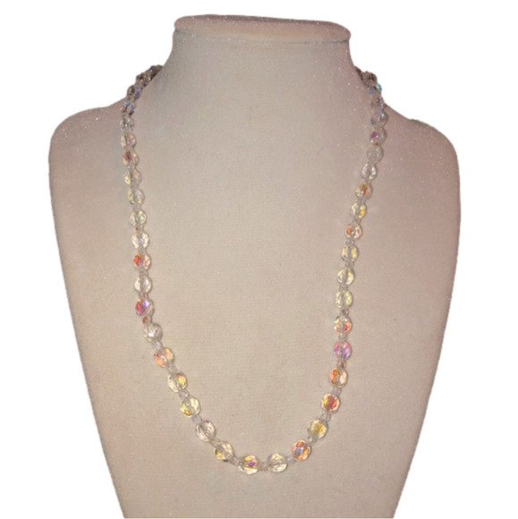 VTG Aurora Borealis Iridescent Glass Bead Necklace Sterling Silver Clasp 18.5” - Picture 3 of 6